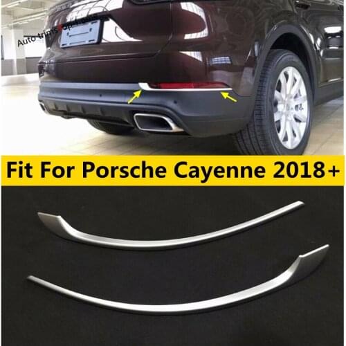 Yimaautotrims Matte Exterior Refit Kit For Porsche Cayenne 2018 2019 2020 2021 Rear Bumper Fog Lamp Lights Stripes Cover Trim