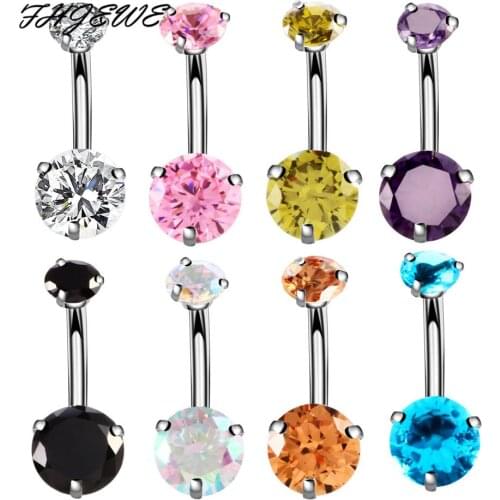 Trendy AAA CZ Zircon Belly Button Ring 14G Surgical Stainless Steel Navel Piercing Nombril Ombligo Plug Body Jewelry FHJEWE