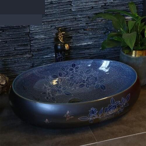 Fashion Ceramic Wash Basin Oval Household Washbasin sink bowl Balcony rose Rectangular Art ceramic wash Basin bathroom sink