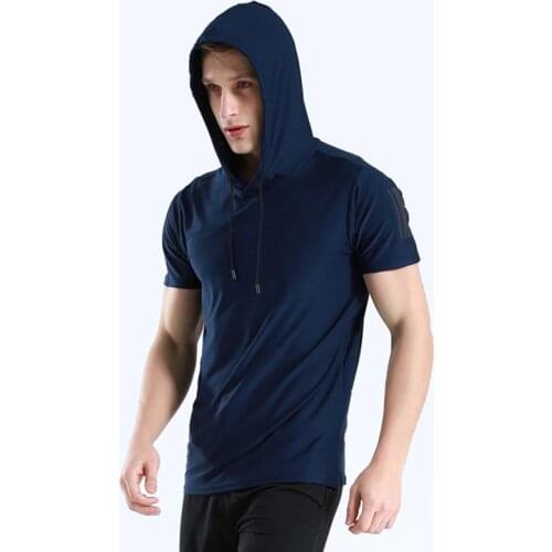 Mens Workout Shirts Muscle Tees Gym Shirt Sport T Shirt Men Dry Fit Running Jogging T-shirt Hooded Fitness Top Jersey Rashgard