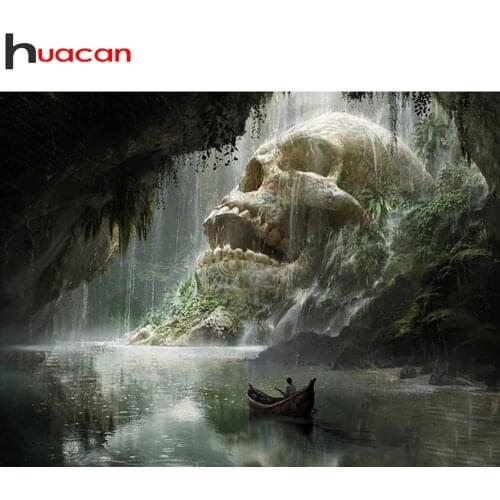 Huacan DIY Diamond Painting Cross Skull Horror Full Square 5D Diamond Embroidery Mosaic Landscape Needlework