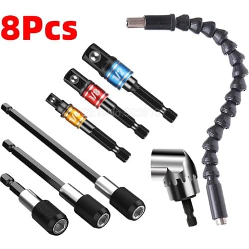 105 Degree Right Angle Drill Attachment And Flexible Extension Bit Kit For Or Screwdriver 1/4" Socket Adapter Tool Set Include