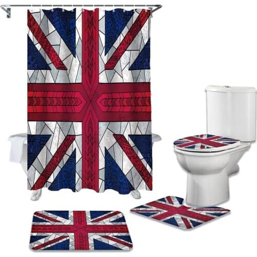 Bathroom Shower Curtain and Rug Sets British Flag Split England Independence Toilet Lid Cover Bath Mat Shower Curtains Set