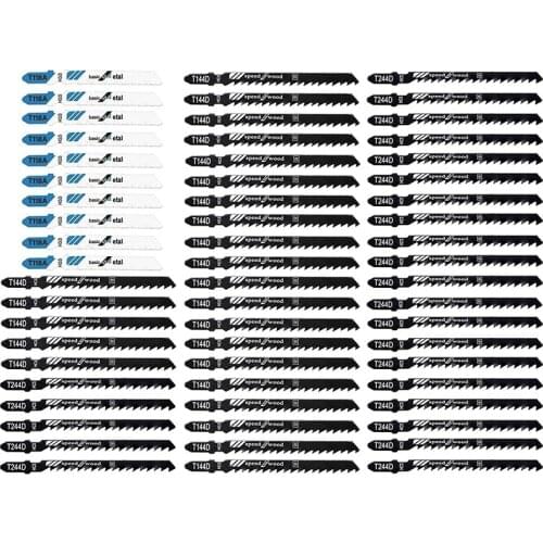 Hot 60PCS T Shank Jigsaw Blades Set for Wood Plastic Metal Jig Saws Includes of T118A T144D and T244D for Wood Metal Cutting