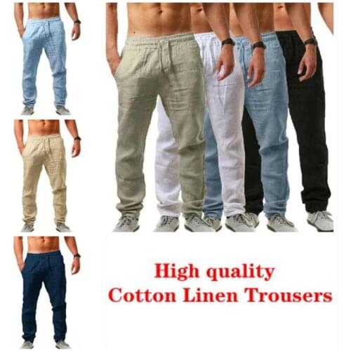 2021 Autumn New Mens Casual Cotton Linen Pants Male Summer Sweatpants Solid Color Linen Trousers Fitness Track Pants S-4XL