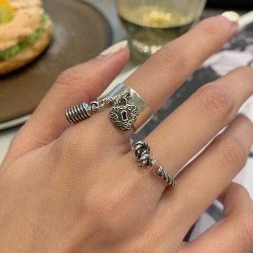 New Fashion Retro Heart Lock Kink Pendant Open Adjustable Ring Hip-hop Style For Women Jewelry Party Gifts SAR287