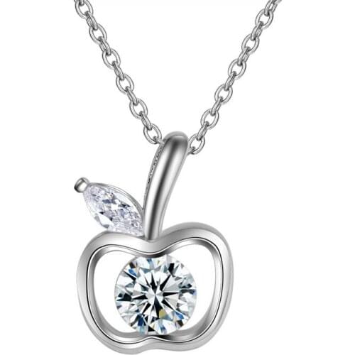 Utimtree Lovely Apple Shape Crystal Pendant Necklaces 925 Silver Chain Chokers Necklace for Women Girls Jewelry Collier Bijoux