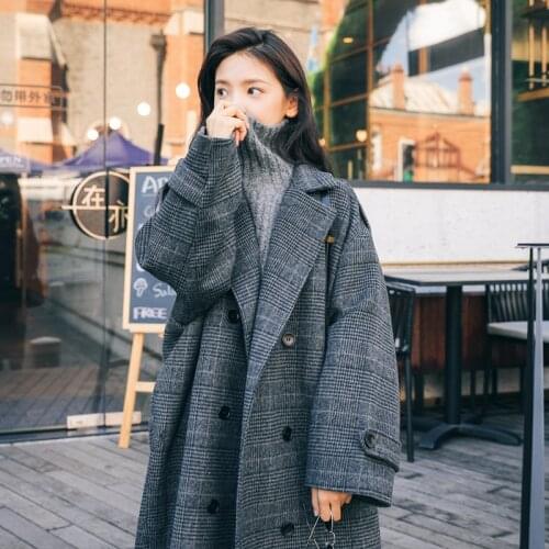 Hepburn Plaid Overcoat Women Autumn Winter Temperament Woolen Coat Female New 2021 Explosion Thick Mid-Length Woolen Coat Woman