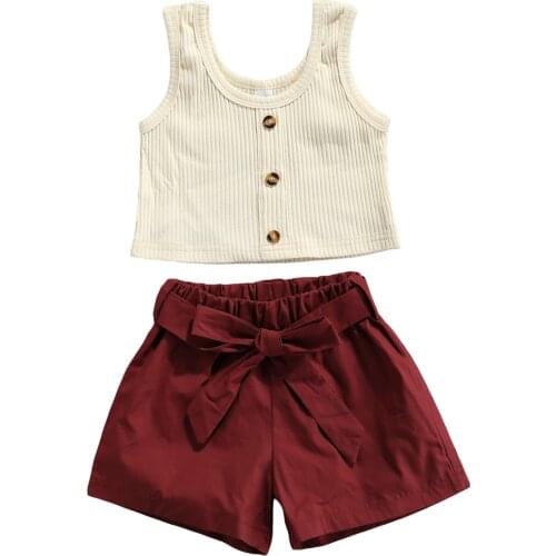 New Girls Casual Two-piece Clothes Set, Solid Color U-shaped Collar Camisole and Elastic Waist Shorts, White/ Beige