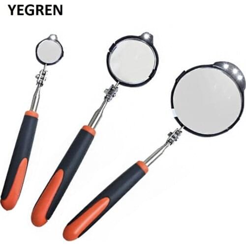 LED Foldable Retractable Inspection Mirror 32mm 55mm 82mm Telescopic Inspection Lens Round Reflex Mirror Car Repairing Tool
