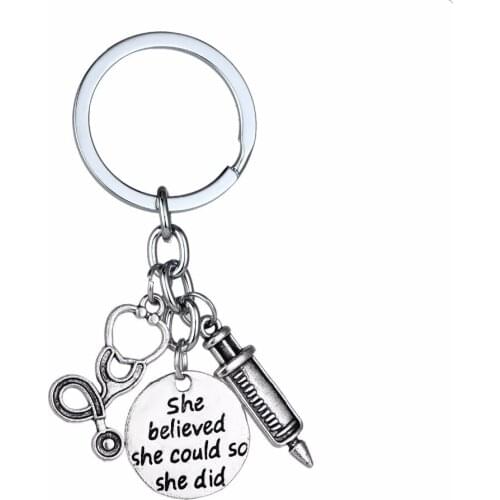 Inspirational Nurse Keychain Gifts She Believed She Could So She Did Syringe Stethoscope Charms Keyring Nurses Day Presents