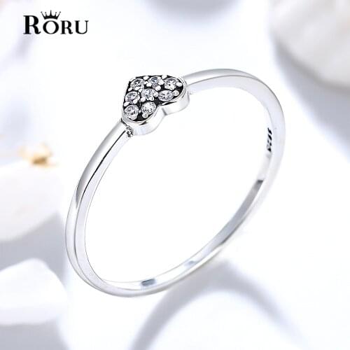 Women Heart Rings Fingers Ring Shiny Zircon Sweet Gift for Teen Girls Size 5-10 Rings Gold Simple Real 925 Silver Ring Jewelry