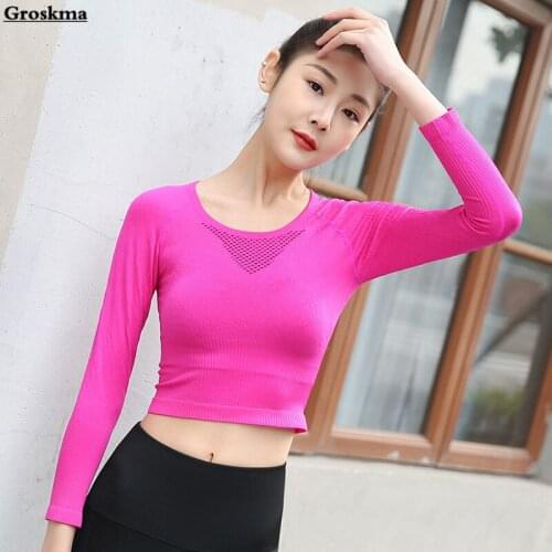 Crop top long sleeve t shirt women quick dry yoga clothing womens outdoor sport running fitness gym tops ropa deporte mujer