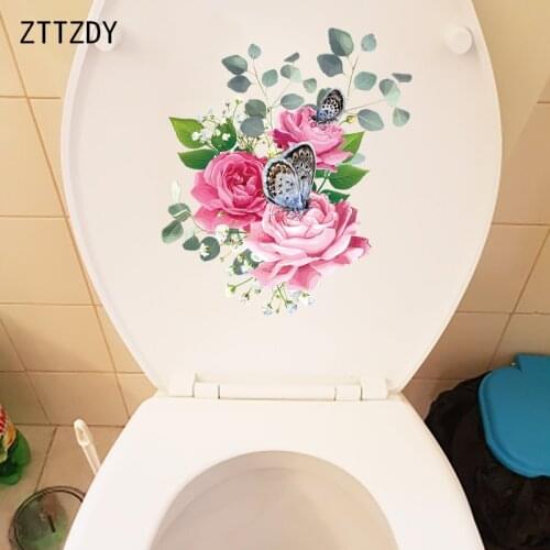 ZTTZDY 20.2×23.2CM Fresh Butterfly Rose Bouquet Romantic Bedroom Wall Decor Creative Toilet Sticker T2-1074