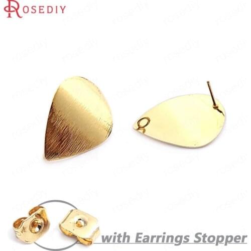 F336)10 pieces 28*21mm 24K Gold Color Brass Striped Arc Surface Drop Shape Stud Earrings High Quality Findings Accessories