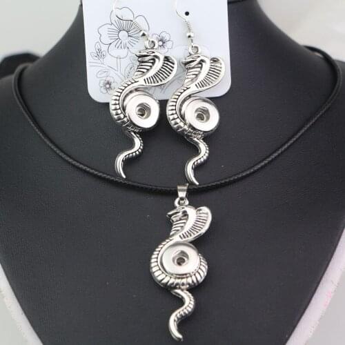 10styles to choose! Women statement metal lovely snake pendant 12mm snap buttons necklace earrings jewelry set