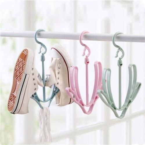 3pcs Shoe Rack Hanger Drying Rack Storage Hanging Windproof Double Hook Balcony Multi-Purpose Rotatable Shoes Hangers