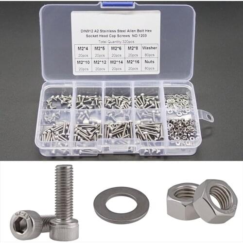 320Pcs M2 M2.5 M3 Steel Screws Nuts Set Hex Socket Button Head Screw Round Flat Socket Bolts Nuts Set