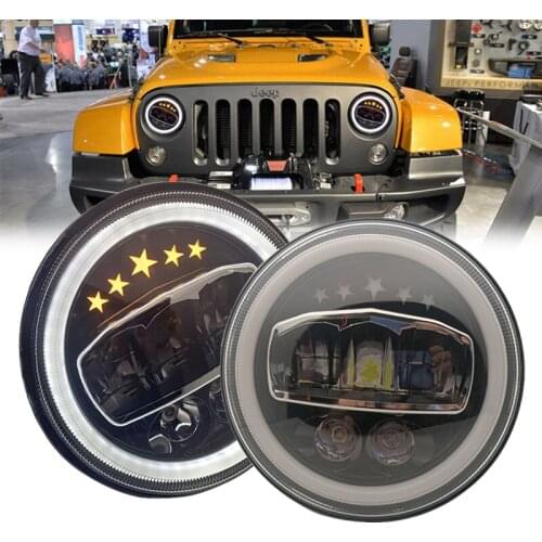 7inch Led Round Headlight Turn Signal Super Bright Dual Color Halo Angel Eye 12V-36V for UAZ Hunter/ Suzuki Jimmy/ Wrangler