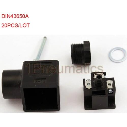 Free Shipping 20PCS/LOT Din 43650-A Line-Socket Plug for Valve Solenoid Coils Connector DIN43650A Black