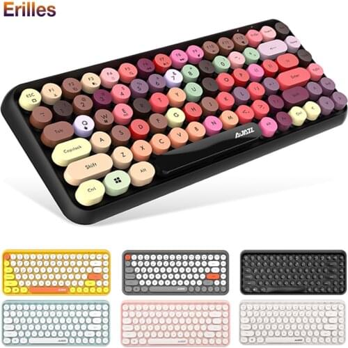 Punk Bluetooth 3.0 Keyboard Round Key Cap 84 Keys Pink Noiseless Keyboard Gaming Office Wireless Keyboard for Mac/Windows/Tablet