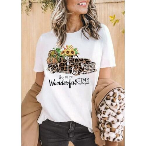 Thanksgiving Leopard Pumpkin Car Sunflower T-Shirt 100% Cotton funny women graphic unisex Fashion grunge casual tshirt top tee