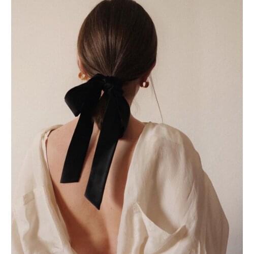 French Grace Slouchy Ribbon Black Velvet Hairs Cord Female Bow High Elastic Hair Band Scrunchie Headbands for Women Head Bands