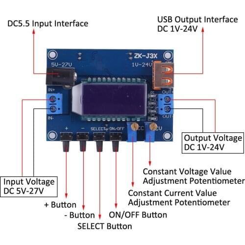 30W 3A CC CV Power Supply Adjustable Step Down Buck Converter DC-DC 5-27V to 1-24V LCD Display Voltmeter Voltage Regulator