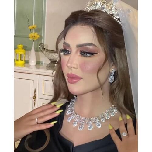 Janekelly 4pcs Bridal Zirconia Full Jewelry Sets For Women Party, Luxury Dubai Nigeria CZ Crystal Wedding Jewelry Sets