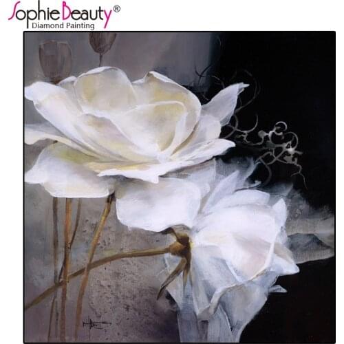 Sophie Beauty Full Diy Diamond Painting Cross Stitch Pure White Flowers Expectation Mosaic Handmade Embroidery Home Decro Kits