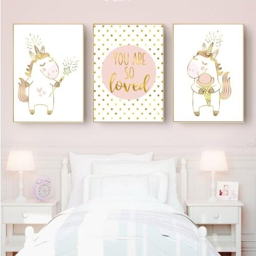 Golden Unicorn Poster Nursery Quotes Art Wall Canvas Print Painting Nordic Style Decorative Picture Baby Girl Bedroom Decoration