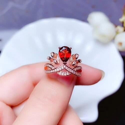 Crown shape natural red garnet ring real 925 silver for women jewelry natural gem good color girl birthday gift silver ornament
