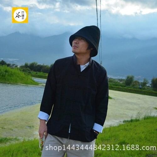 Spring And Autumn Cotton And Linen Tang Suit Long-sleeved Casual Buckle Stand Collar Jacket Tai Chi Martial Arts Shirt