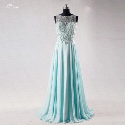 RSE729 Light Aqua Chiffon Evening Dress Crystal Dress