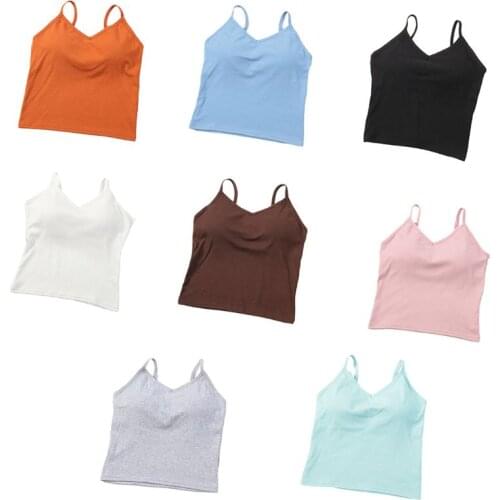 Women Spaghetti Strap Tank Top Sexy Deep U Backless Padded Camisole Sling Vest