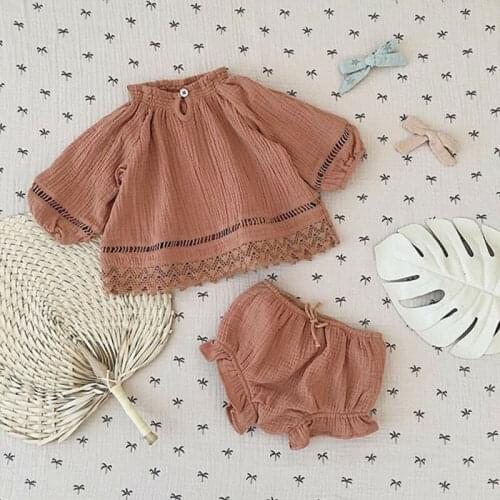 Cute Newborn Baby Girl Autumn Clothes Long Sleeve Ruffles Lace Tops T-shirt Shorts Pants Outfits Baby Girl Cotton Clothes Set