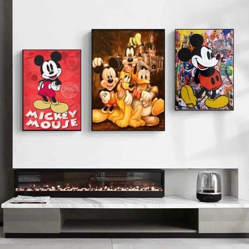 Cartoon Disney Colourful Mickey Mouse Canvas Painting Graffiti Street art Posters and Prints for Children Room Decoration
