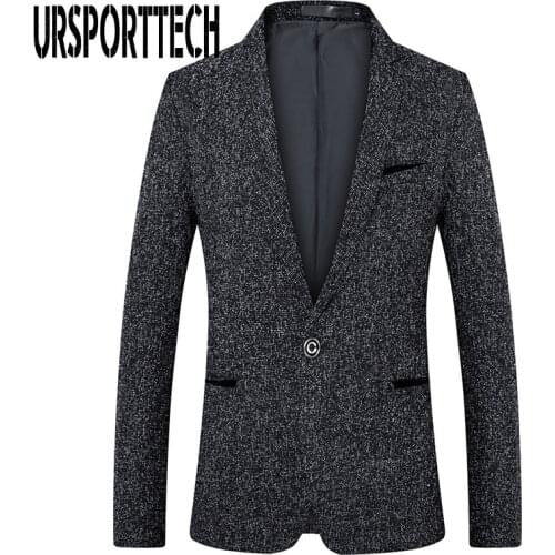 URSPORTTECH Men Suit Blazer Autumn Slim Fit One Button Suit Blazer Fashion Formal England Style Men Classic Wedding Suit Jackets