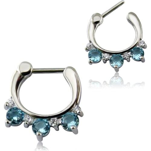 Stainless Steel Septum Clicker Blue Zircon Crystal 16g Septum Piercing Jewelry Nose Ring Piercing For Women
