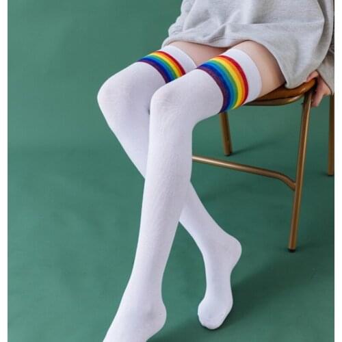 Rainbow Over the Knee Socks Autumn Winter Rainbow Stripes Wild Street Womens Socks Fashion Trend Girl Ladies Stocking