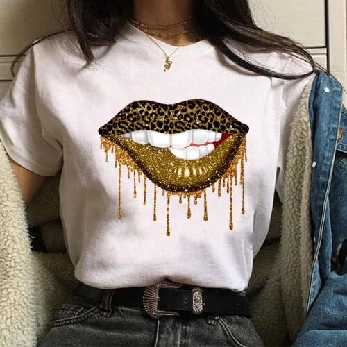 New Summer Fashion Shirt Lips Leopard Graphic T Shirt Women Harajuku Tops O-neck 4 colors Tee Kiss Lip Funny Girls T-shirt