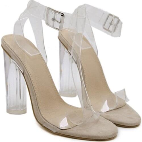 New Women Sandals PVC Jelly Crystal Heel Transparent Women Sexy Clear High Heels Summer Sandals Pumps Shoes Size 42 43