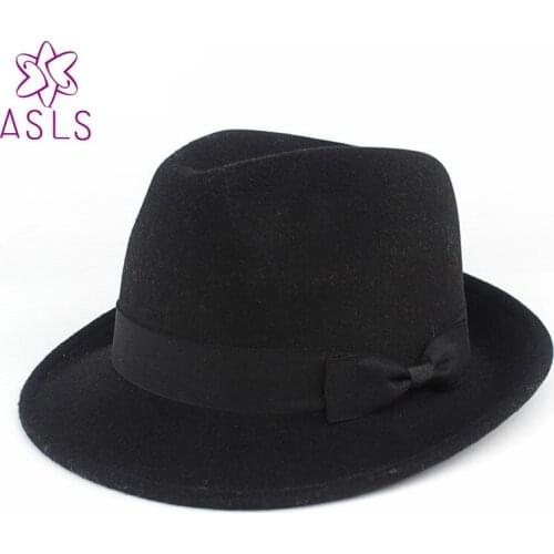 New autumn and winter Mens and womens woolen hats gentleman jazz hats black bow ribbons felt hats elegant hats