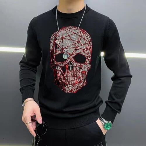 Winter New Mens Sweater Casual O-Neck Hot Drill Skull Star Pattern Street Fitness Warm Top Plus Size 2021