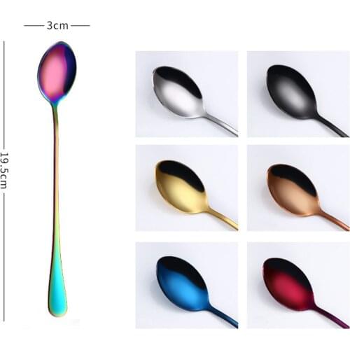 New 1pc 19.5*3cm Colorful Spoon Long Handle Spoons Flatware Coffee Drinking Tools Kitchen Gadget