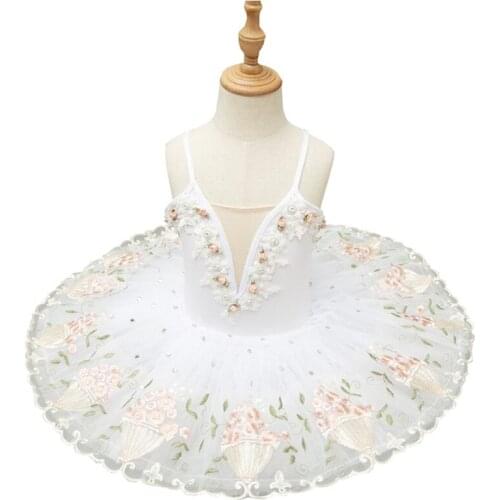 New childrens professional ballet dress Tutu Chiffon lake swan ballet tutu dress white flower ballet tutu skirt