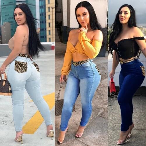 New Womens Jeans European and American Personality Stitching Contrast Color Denim Trousers