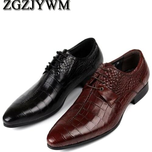 ZGZJYWM oxford shoes Wine Red/ black Lace-Up mens business dress shoes genuine leather pointed toe mens wedding shoes