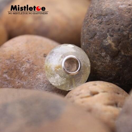 Mistletoe 925 Sterling Silver Faceted Fine Natural Yellow Rutilated Quartz Stone Bead Jewelry