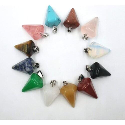 Wholesale 12pcs/lot Fashion Assorted Natural Stones Pyramis Shape charms Pendants Necklace For DIY jewelry making